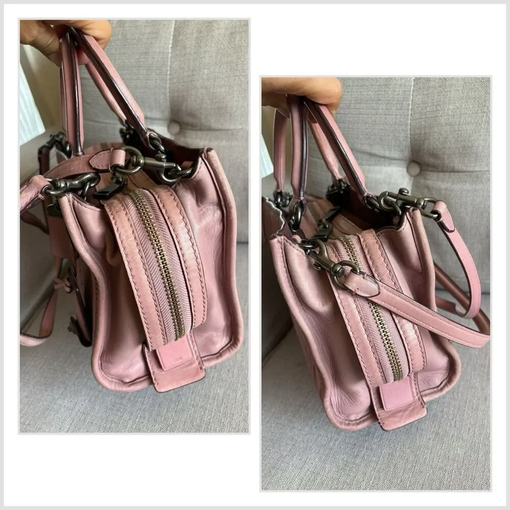 Coach 1941 Rogue 25 Dusty Rose Quilted Rivets Leather Satchel Handbag Shoulder